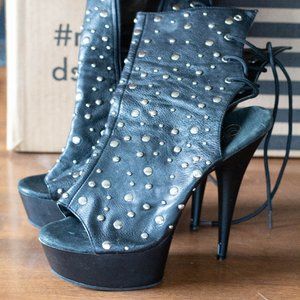 Pleasers Studded Lace Up Open-Back Platform Heels